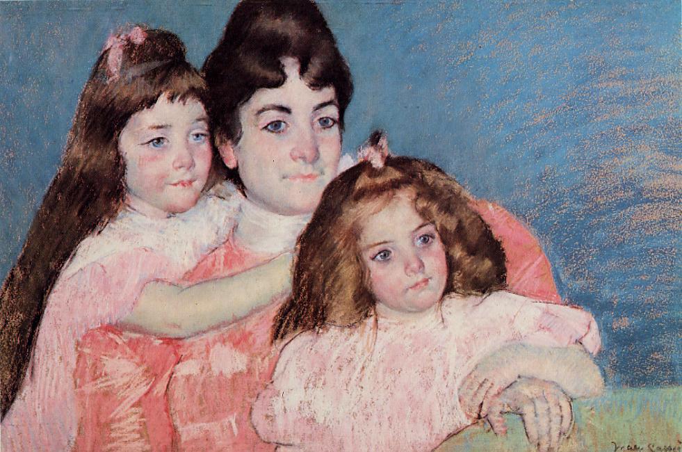 Portrait of Madame A. F. Aude and Her Two Daughters - Mary Cassatt Painting on Canvas